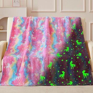 Unicorn Glow in the Dark Blanket for Girls Birthday & Christmas Gift 50"×60"